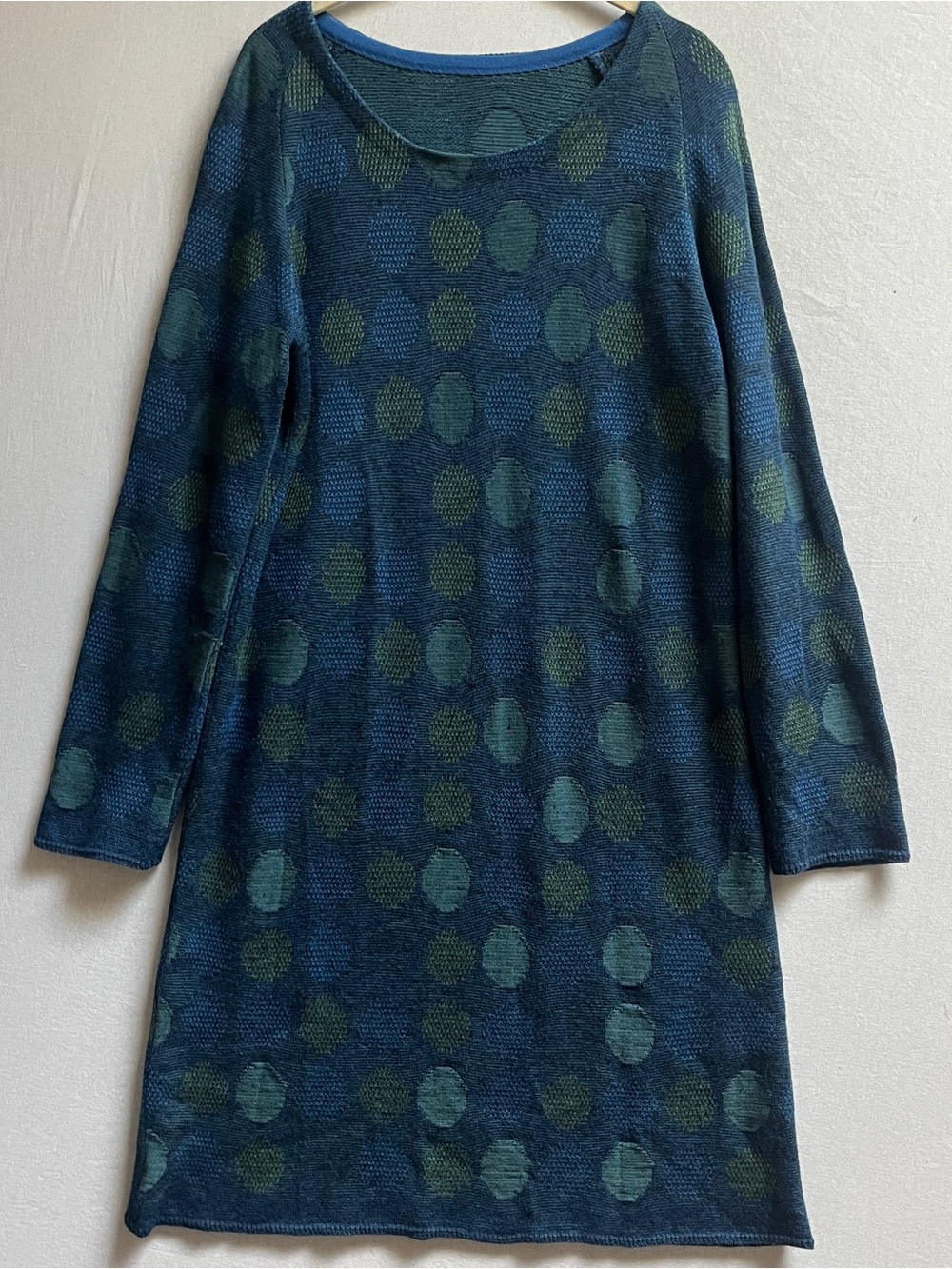 HaaT Issey Miyake Dot Pattern Knit Long Sleeve Dress Size 3 Hemp Blend